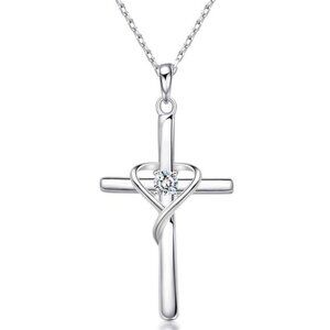 925Sterling Silver Cross Necklace for Women Men 14K Gold Plated 5A CZ Birthstone
